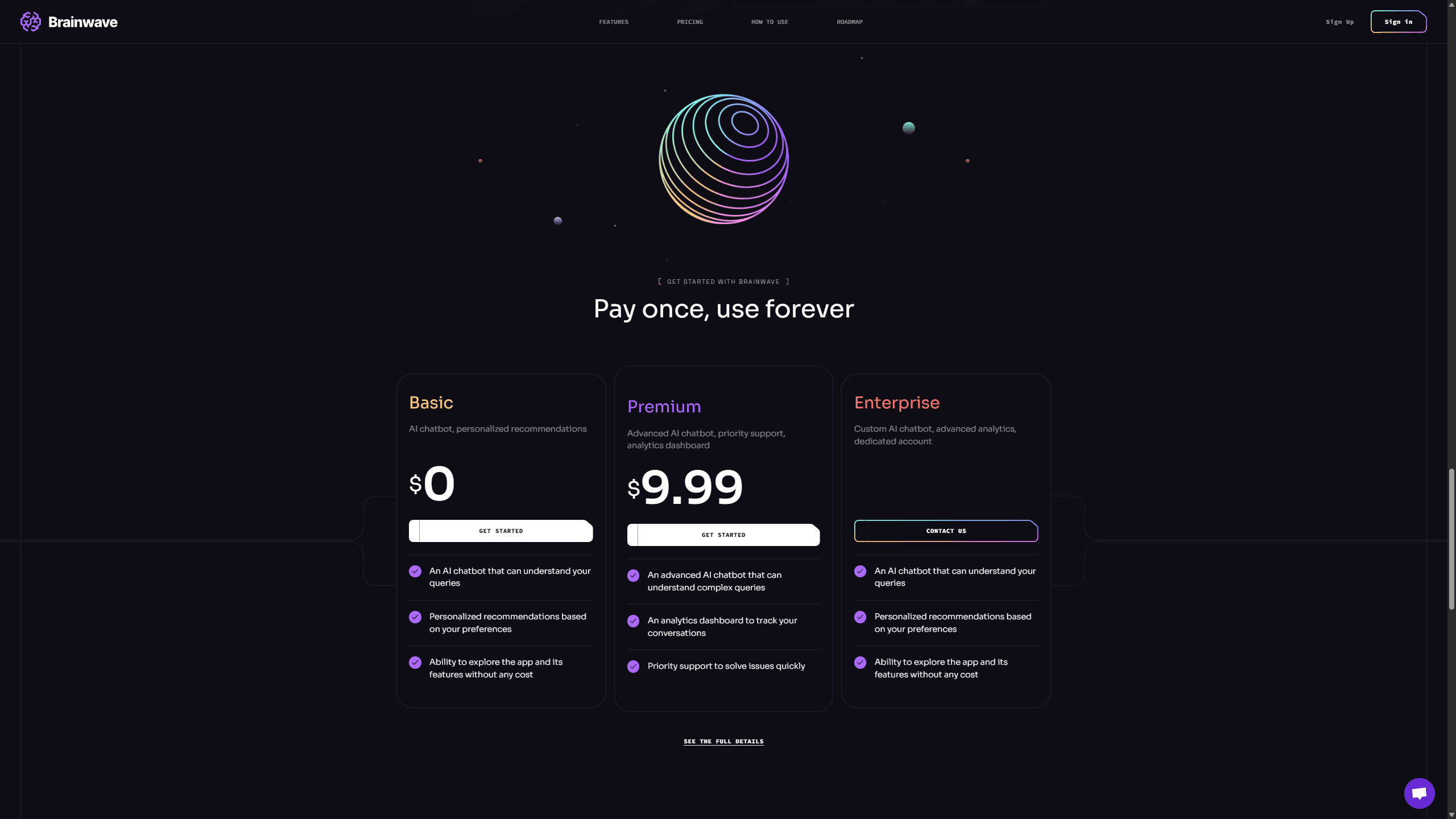 Brainwave pricing section