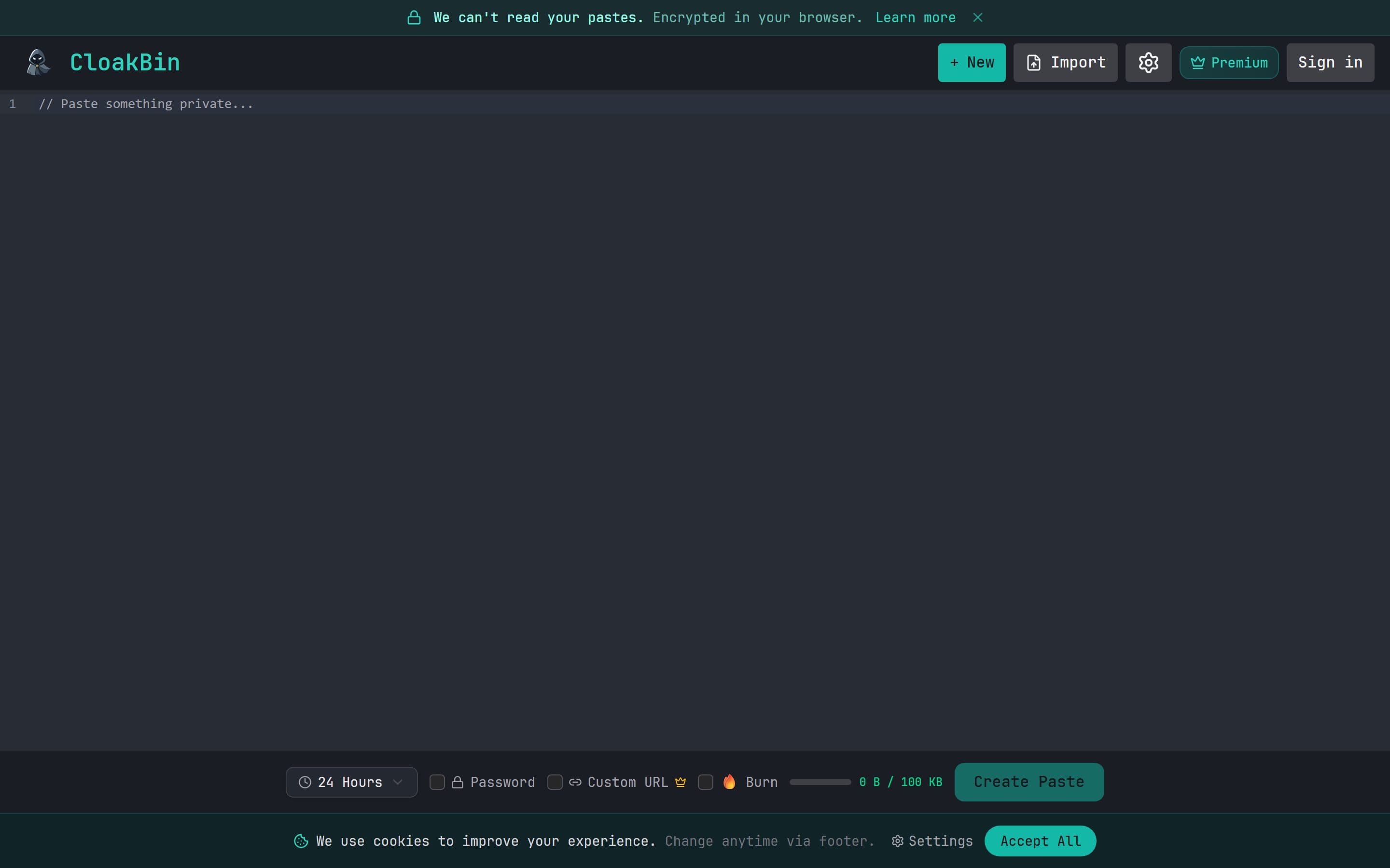 CloakBin paste editor