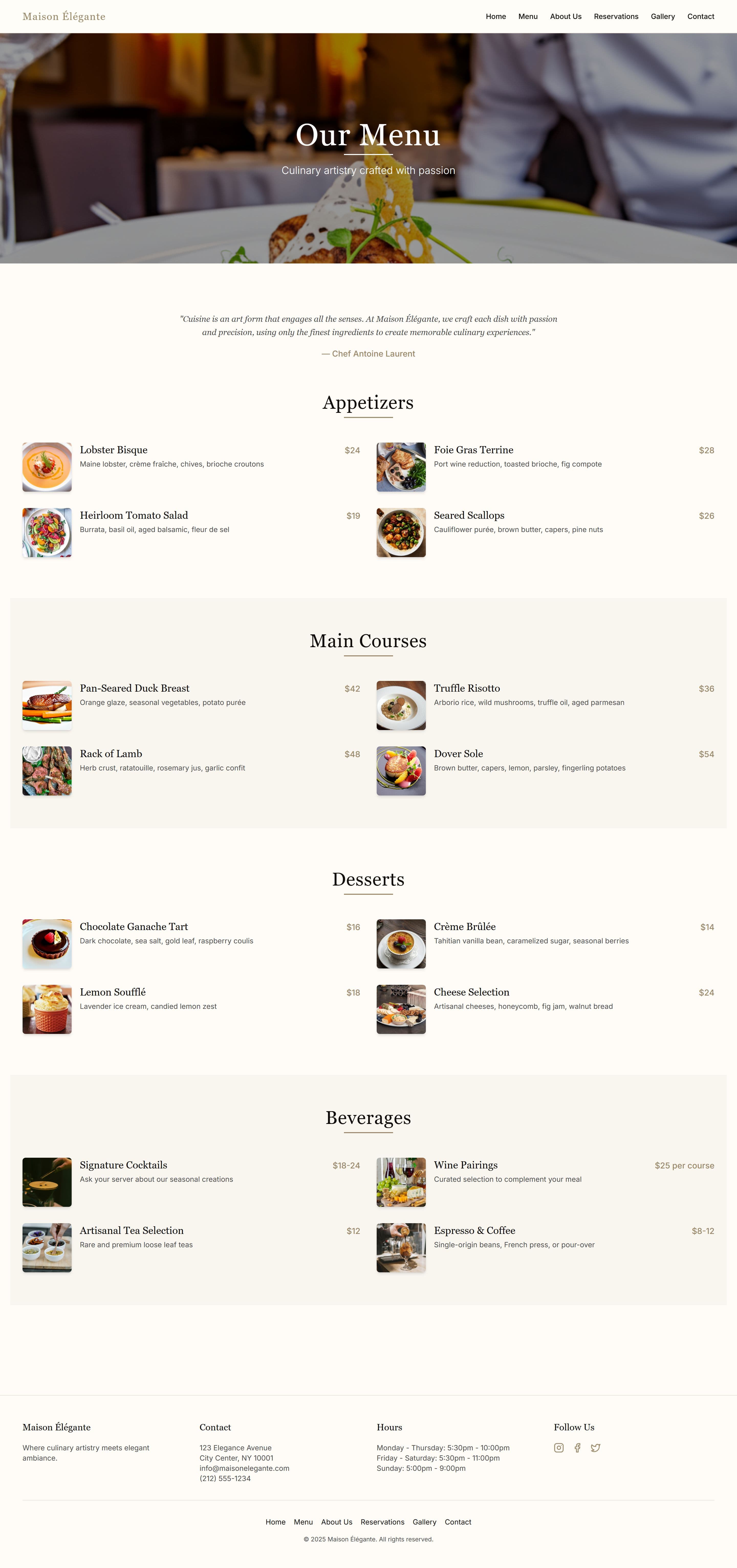 Maison Elegante menu