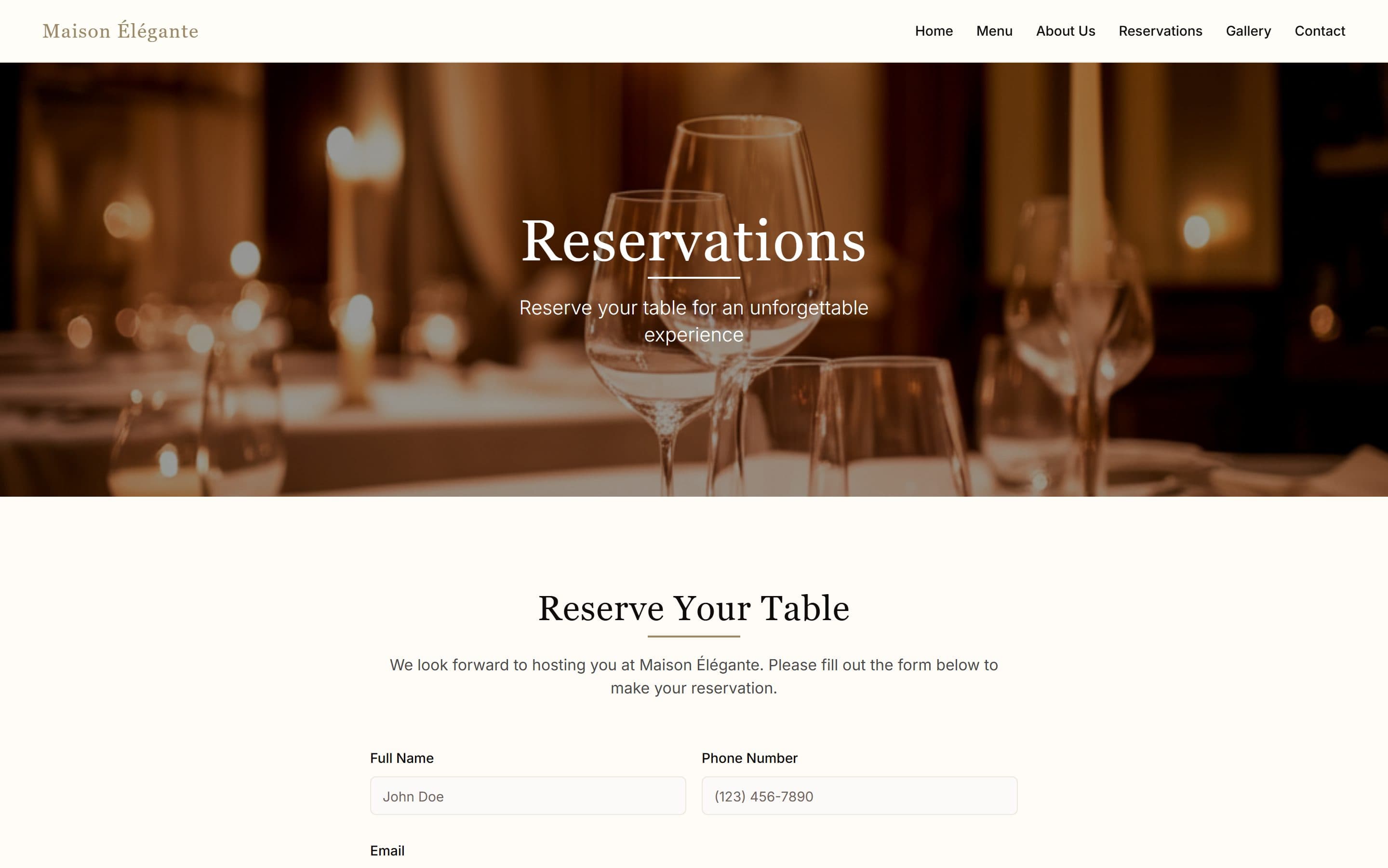 Maison Elegante reservation form